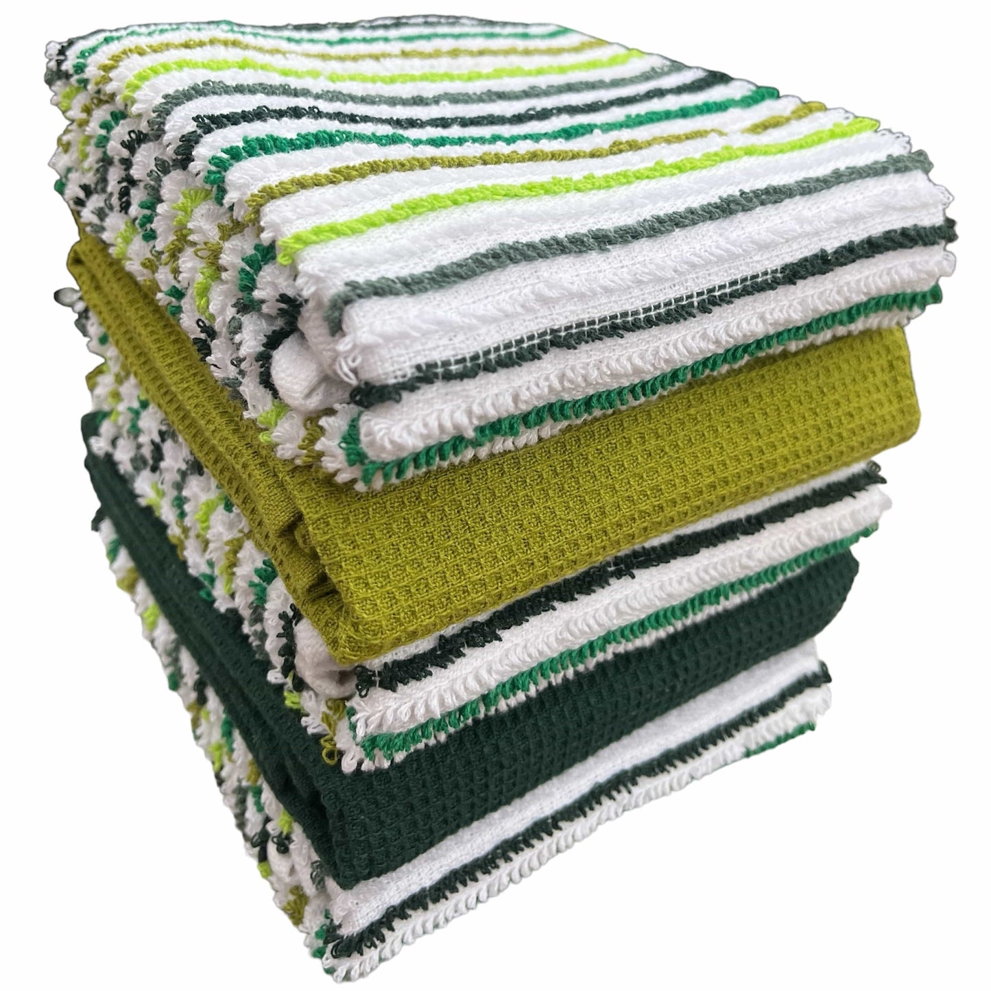 OLIVIA ROCCO 5 Pack Cotton Kitchen Tea Towels Striped Ribbed Waffle 45cm x 65cm Quick Dry Super Absorbent Machine Washable Durable