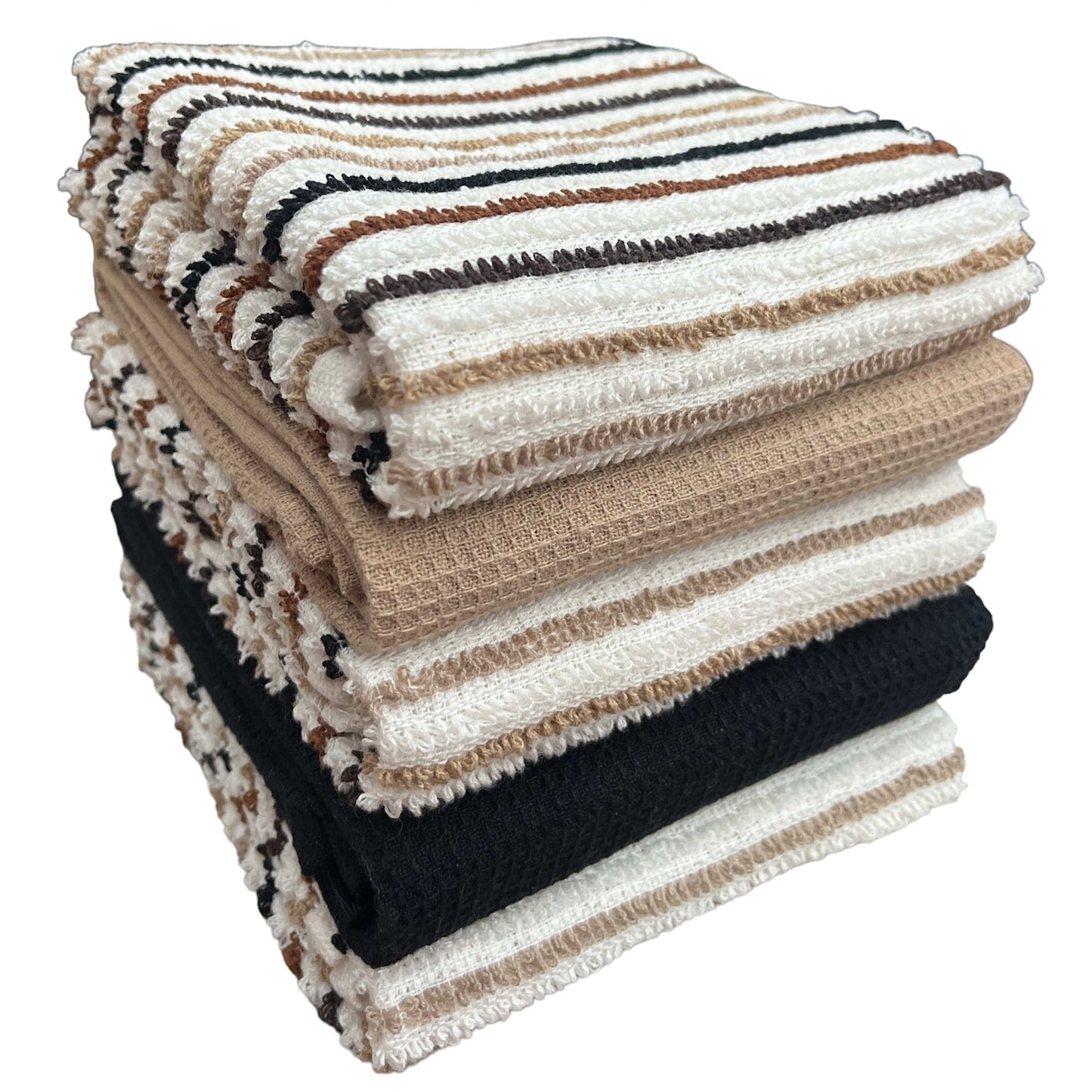 OLIVIA ROCCO 5 Pack Cotton Kitchen Tea Towels Striped Ribbed Waffle 45cm x 65cm Quick Dry Super Absorbent Machine Washable Durable