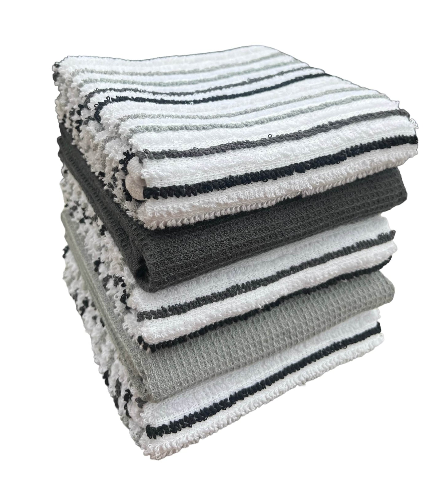 OLIVIA ROCCO 5 Pack Cotton Kitchen Tea Towels Striped Ribbed Waffle 45cm x 65cm Quick Dry Super Absorbent Machine Washable Durable