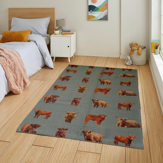 OLIVIA ROCCO Highland Cow Animal Print Non Slip Soft Durable Rug For Living Room Bedroom Hallway Office Eco Friendly Soft Pile Backing