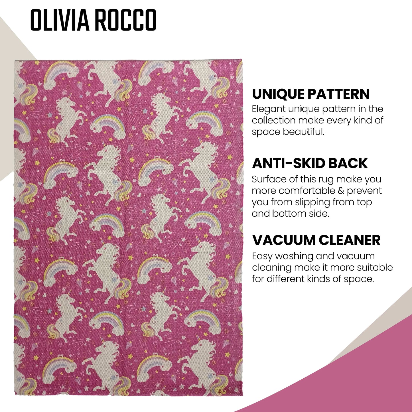 OLIVIA ROCCO Animal Print Unicorn Rug Non Slip Soft Durable Eco Friendly Floor Rug For Living Room Bedroom Hallway Office