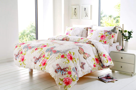 OLIVIA ROCCO Ashley Duvet Set Butterfly Paris Cotton-Rich Double King Size OEKO-TEX Certified For Soft Durable Comfort And Bold Color