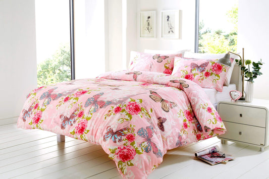 OLIVIA ROCCO Ashley Duvet Set Butterfly Paris Cotton-Rich Double King Size OEKO-TEX Certified For Soft Durable Comfort And Bold Color