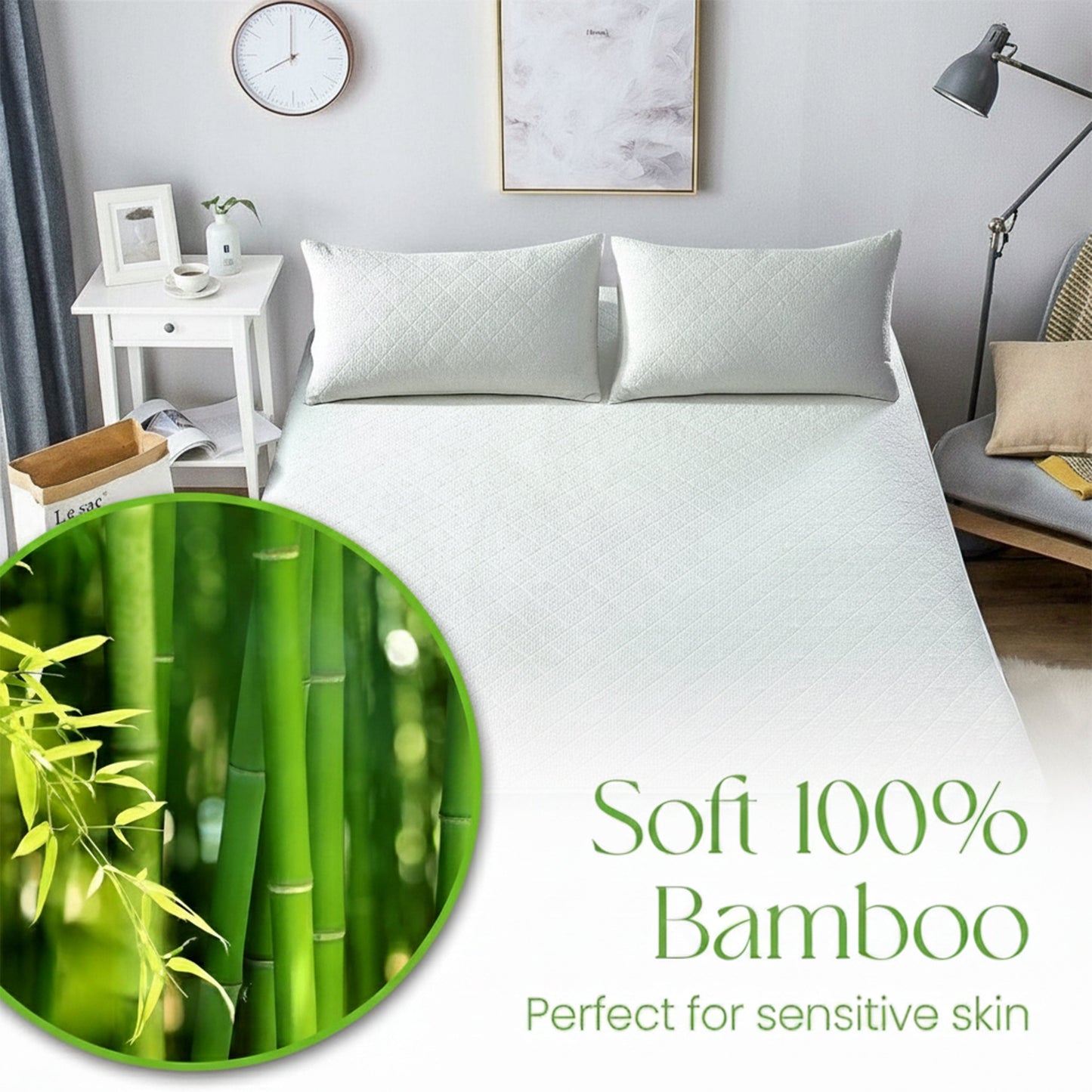 OLIVIA ROCCO Bamboo Quilted Waterproof Mattress Protector with Extra Deep Pocket Elastic Skirt Hypoallergenic Moisture Wicking