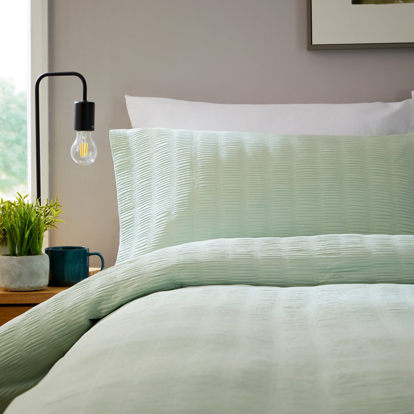 OLIVIA ROCCO Belgravia Sage Green Microfibre Duvet Cover Set With Pillowcases Soft Easy Care Machine Washable Modern Quilt Bedding