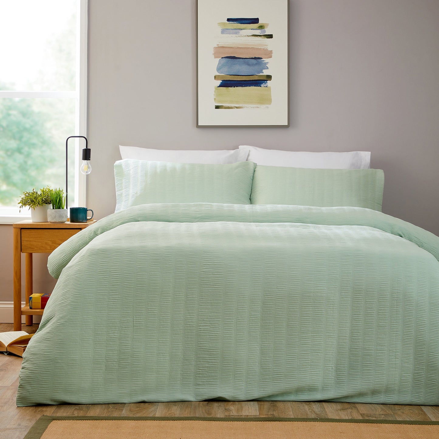 OLIVIA ROCCO Belgravia Sage Green Microfibre Duvet Cover Set With Pillowcases Soft Easy Care Machine Washable Modern Quilt Bedding