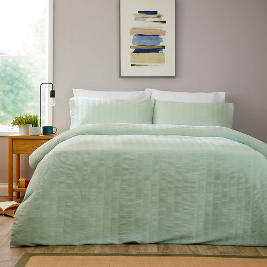 OLIVIA ROCCO Belgravia Sage Green Microfibre Duvet Cover Set With Pillowcases Soft Easy Care Machine Washable Modern Quilt Bedding