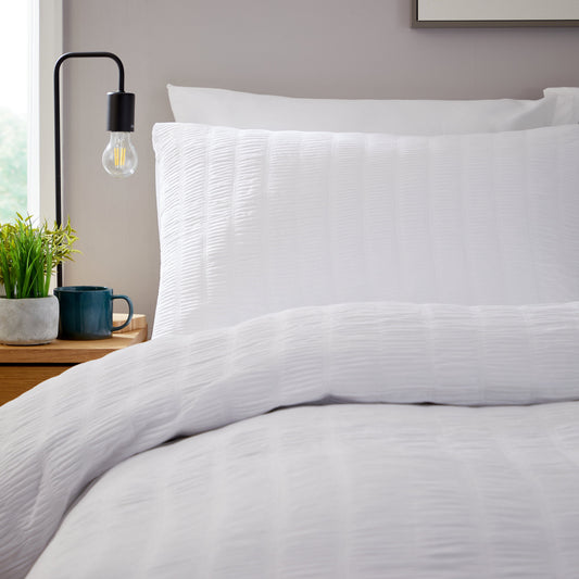 OLIVIA ROCCO Belgravia White Microfibre Duvet Cover Set With Pillowcases Soft Easy Care Modern Minimalist Bedding Machine Washable All Season