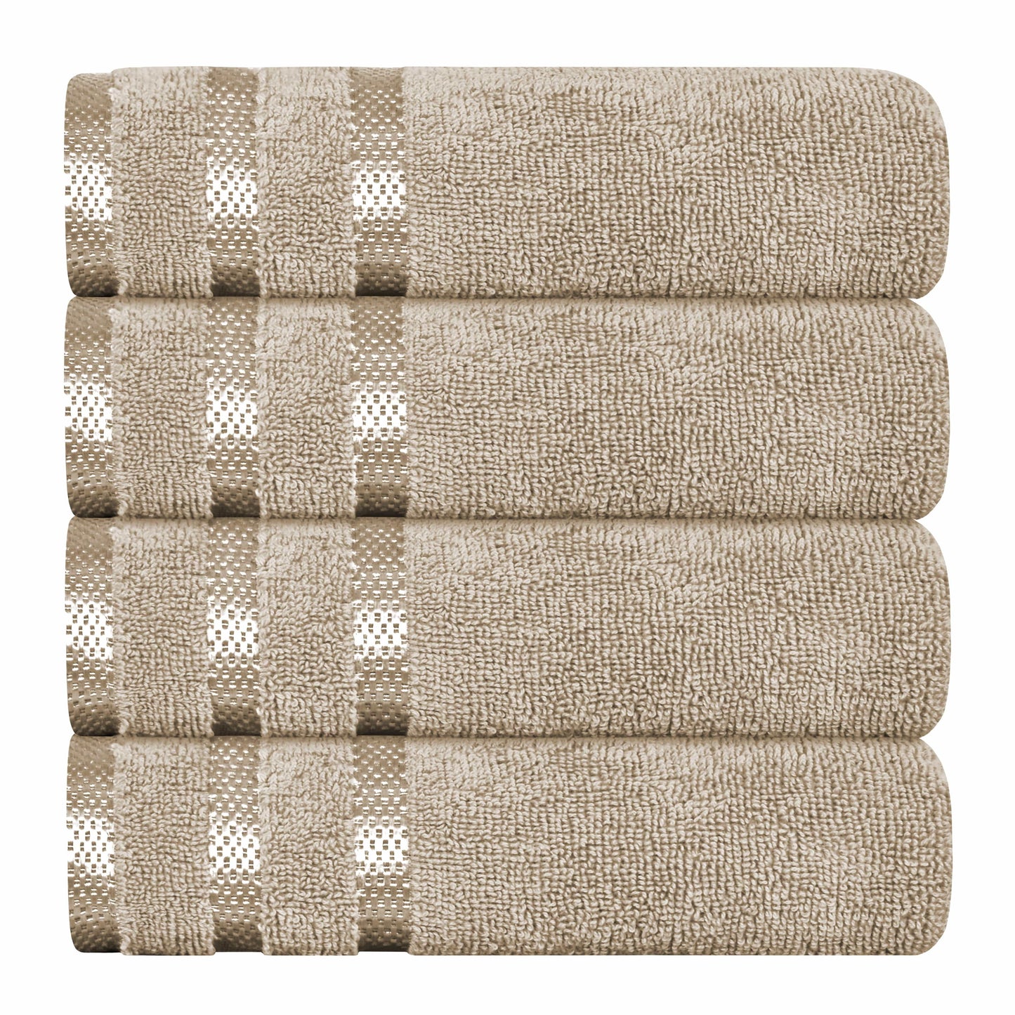 OLIVIA ROCCO Belmont Viscose Stripe Beige Towels 100 Percent Cotton Hotel Quality Super Absorbent 10 Piece Bale Set 4 Hand Towels And 12 Face Cloths