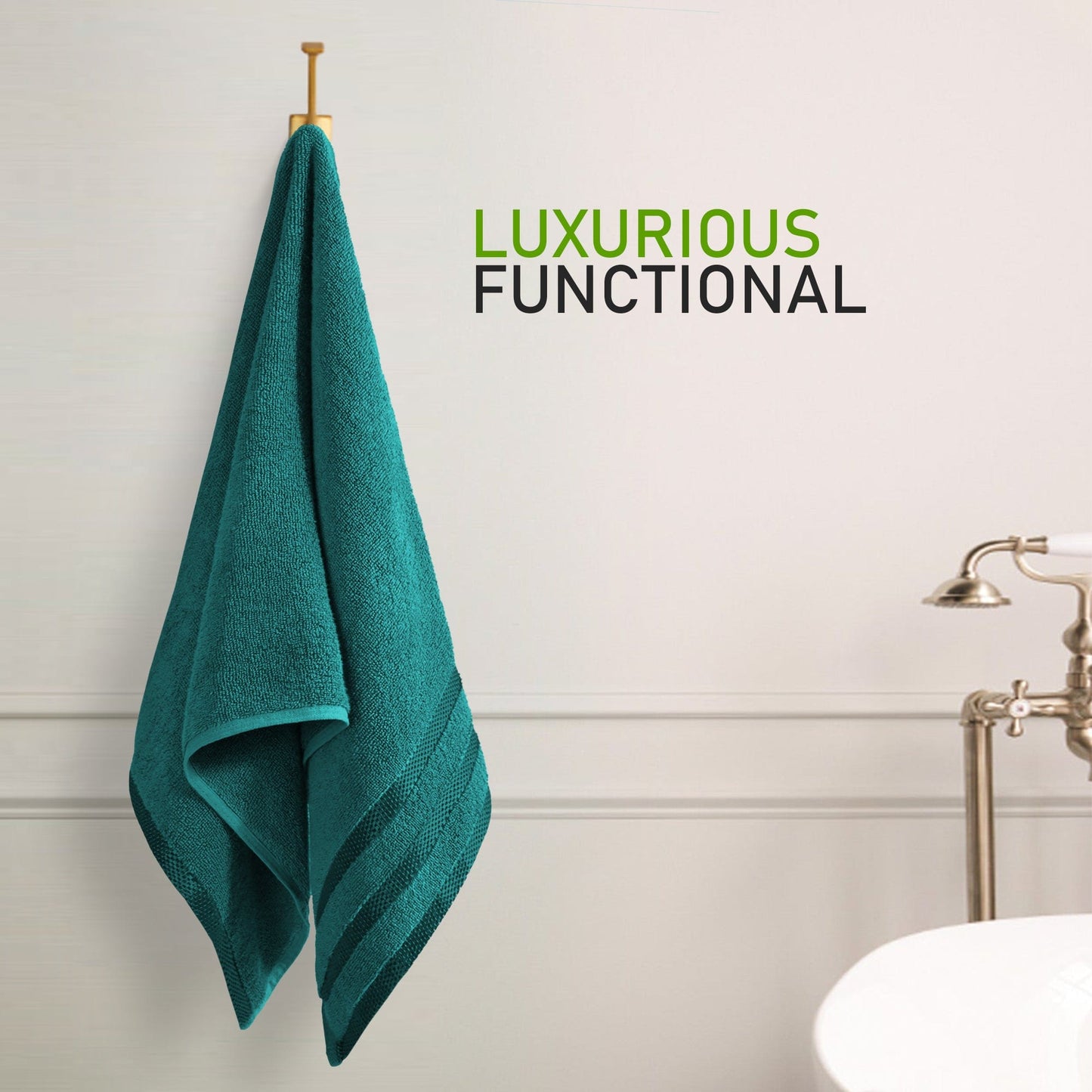OLIVIA ROCCO Belmont Viscose Stripe Jade Green Towels 100% Cotton Hotel Quality Super Absorbent 10 Piece Bale Set 4 Hand Towels And 12 Face Cloths
