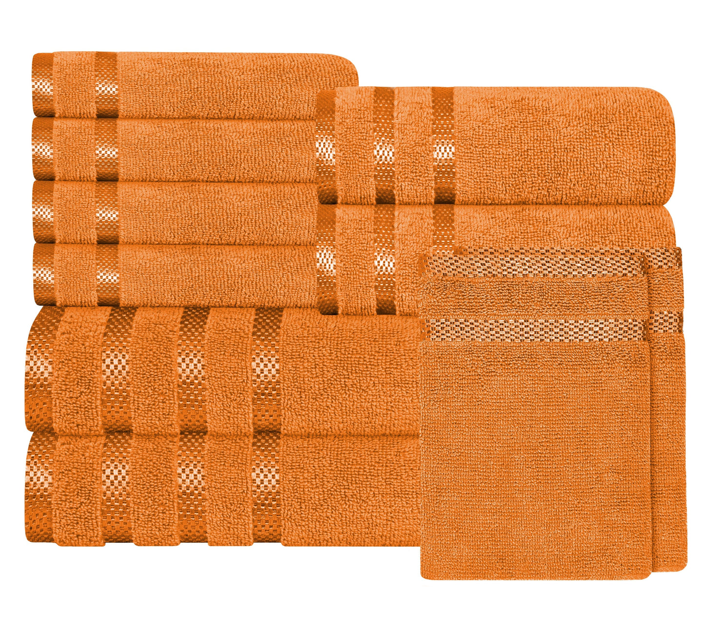 OLIVIA ROCCO Belmont Viscose Stripe Orange Towels 100% Cotton Hotel Quality Super Absorbent 10 Piece Bale Set, 4 Hand Towels