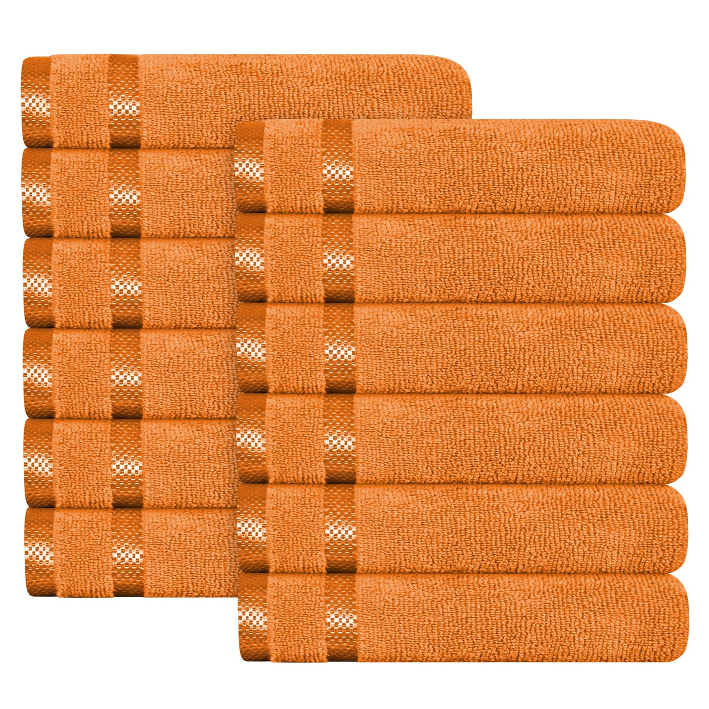 OLIVIA ROCCO Belmont Viscose Stripe Orange Towels 100% Cotton Hotel Quality Super Absorbent 10 Piece Bale Set, 4 Hand Towels