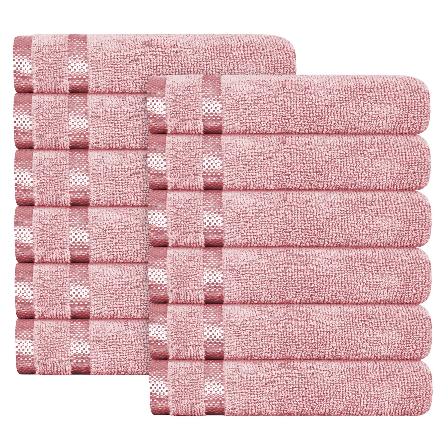 OLIVIA ROCCO Belmont Viscose Stripe Pink Towels 100 Percent Cotton Hotel Quality Super Absorbent 10 Piece Bale Set 4 Hand Towels 12 Face Cloths