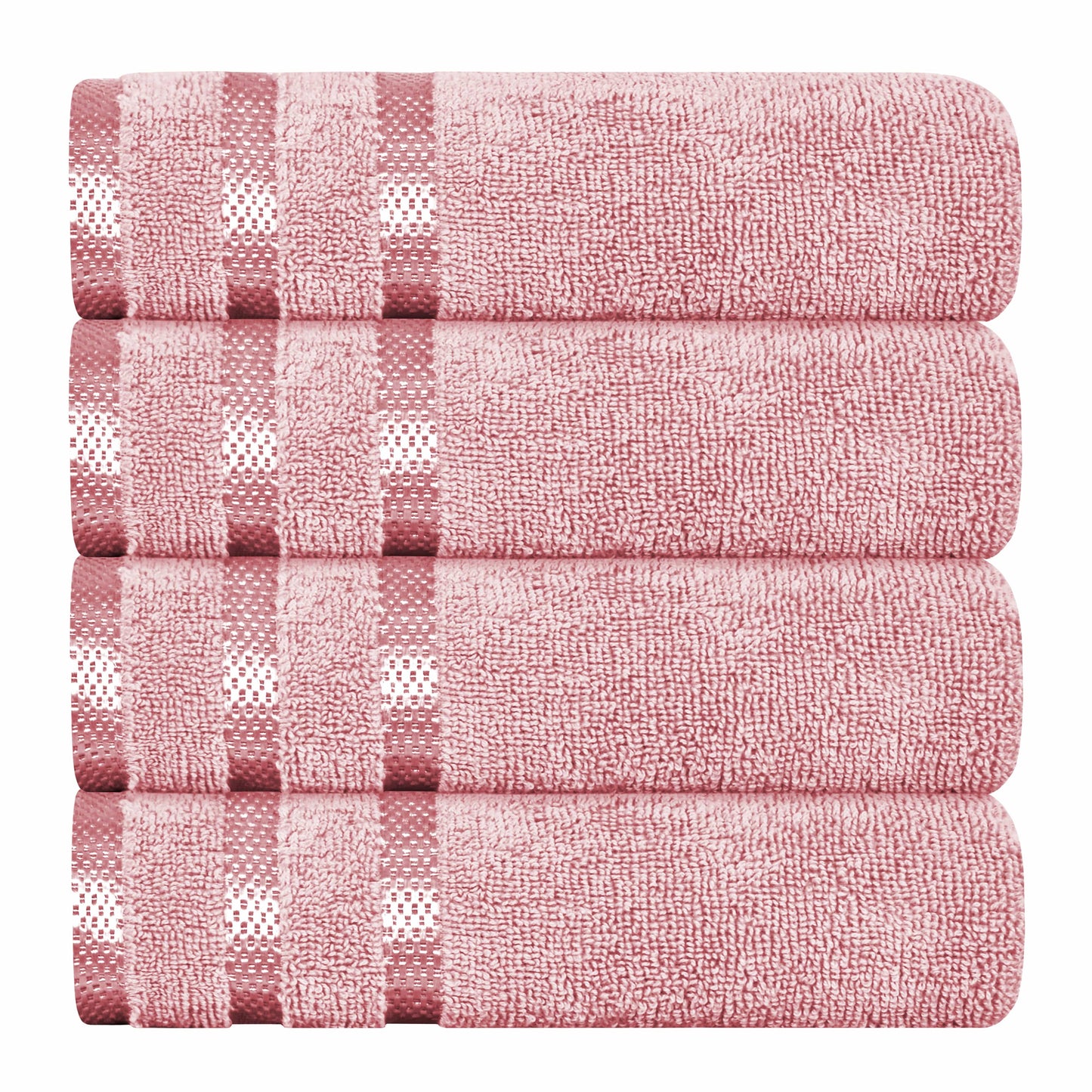 OLIVIA ROCCO Belmont Viscose Stripe Pink Towels 100 Percent Cotton Hotel Quality Super Absorbent 10 Piece Bale Set 4 Hand Towels 12 Face Cloths