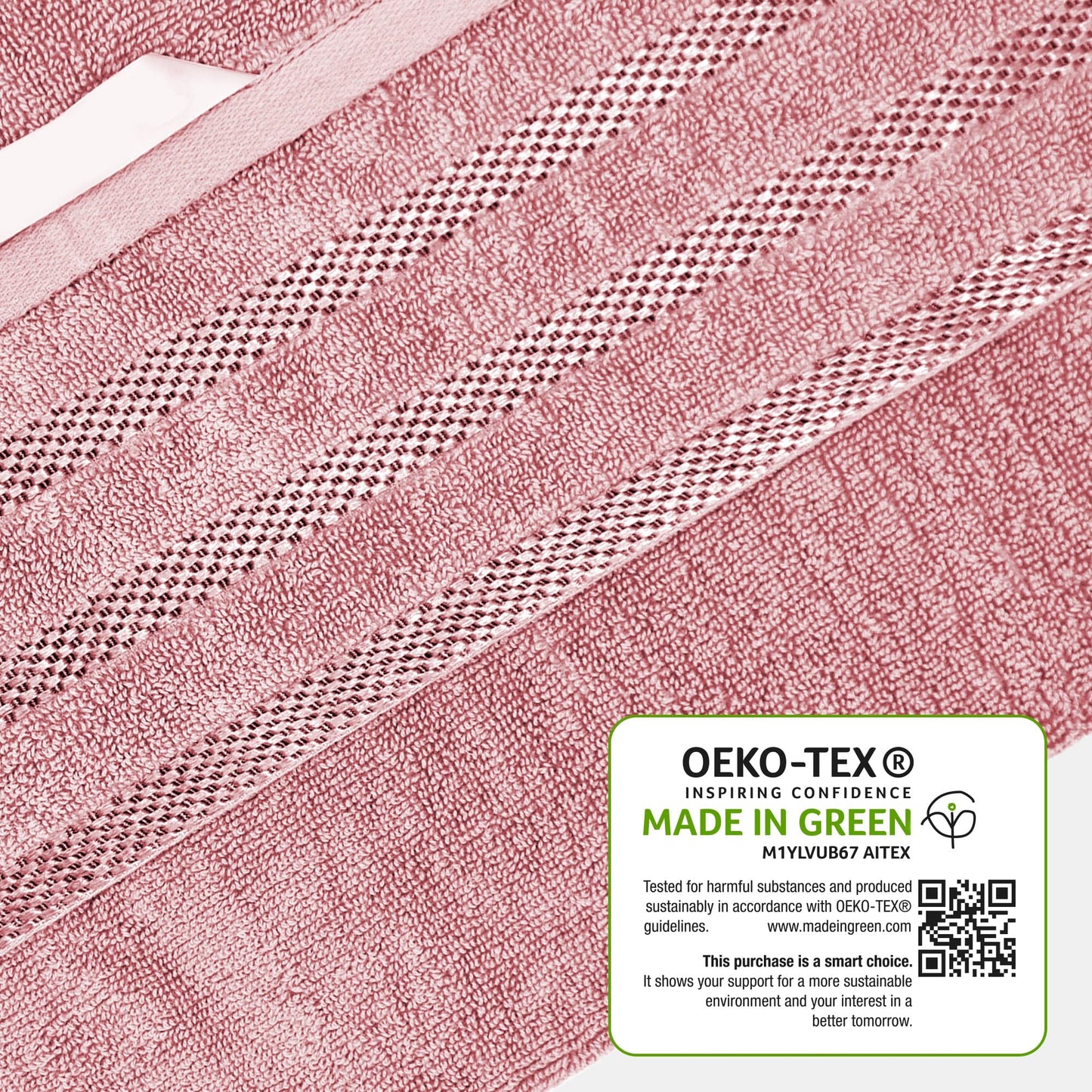 OLIVIA ROCCO Belmont Viscose Stripe Pink Towels 100 Percent Cotton Hotel Quality Super Absorbent 10 Piece Bale Set 4 Hand Towels 12 Face Cloths