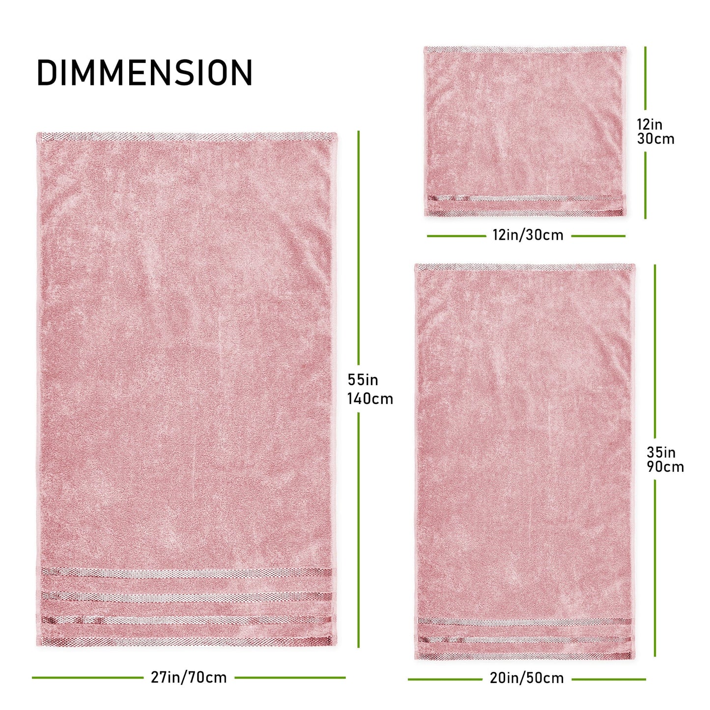 OLIVIA ROCCO Belmont Viscose Stripe Pink Towels 100 Percent Cotton Hotel Quality Super Absorbent 10 Piece Bale Set 4 Hand Towels 12 Face Cloths