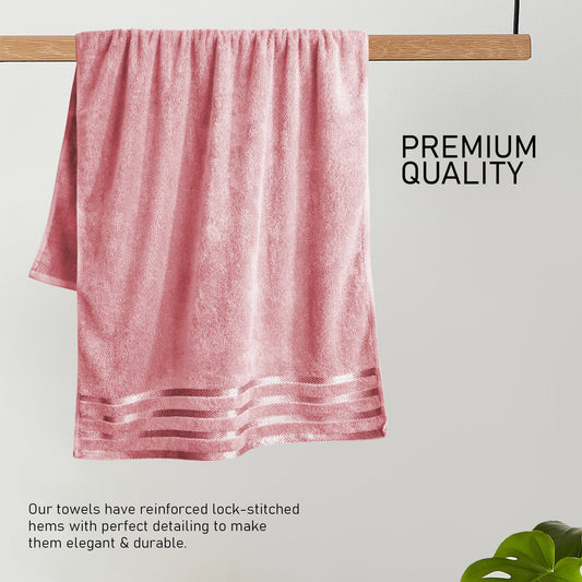 OLIVIA ROCCO Belmont Viscose Stripe Pink Towels 100 Percent Cotton Hotel Quality Super Absorbent 10 Piece Bale Set 4 Hand Towels 12 Face Cloths