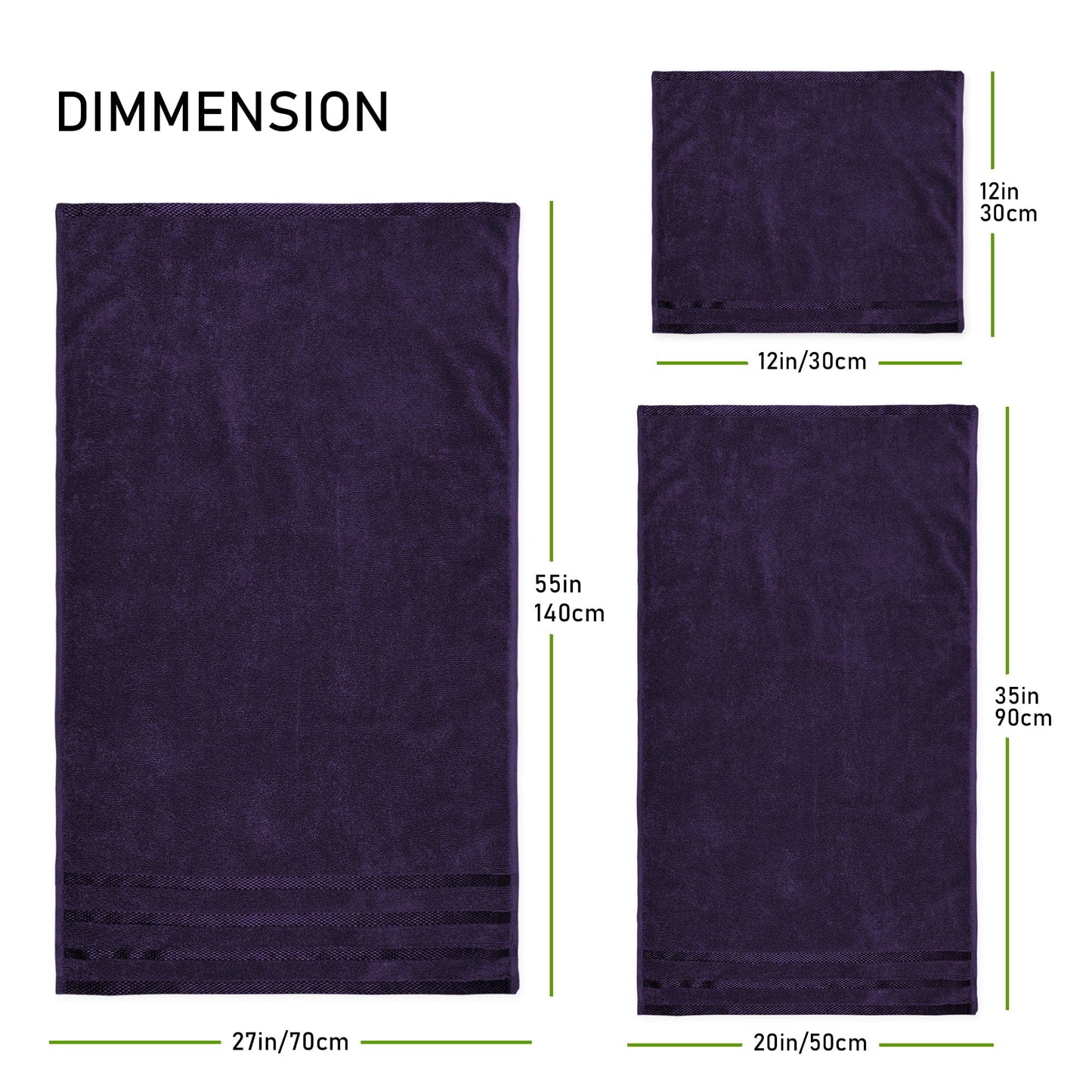 OLIVIA ROCCO Belmont Viscose Stripe Purple Towels 100 Percent Cotton Hotel Quality Super Absorbent 10 Piece Bale Set 4 Hand Towels 12 Face Cloths