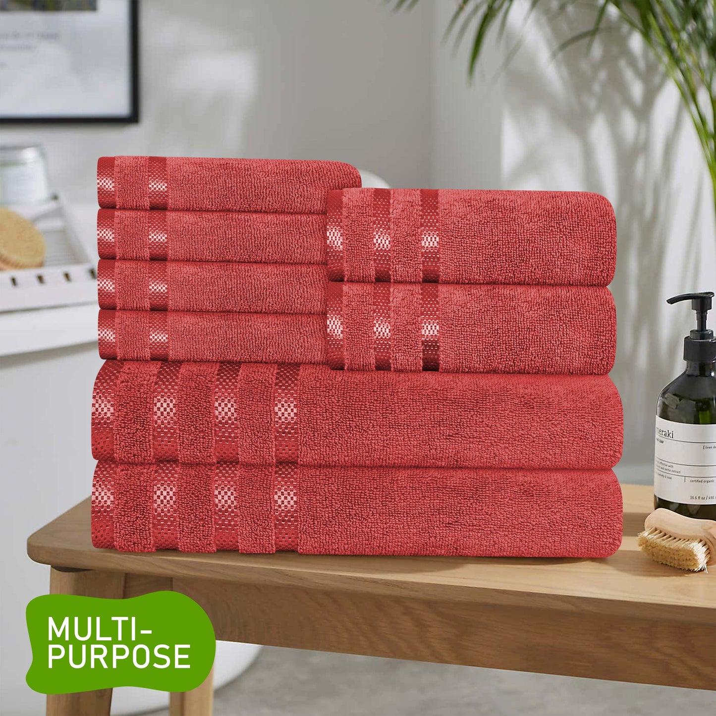 OLIVIA ROCCO Belmont Viscose Stripe Red Towels 100 Percent Cotton Hotel Quality Super Absorbent 10 Piece Bale Set 4 Hand Towel And 12 Face Cloths