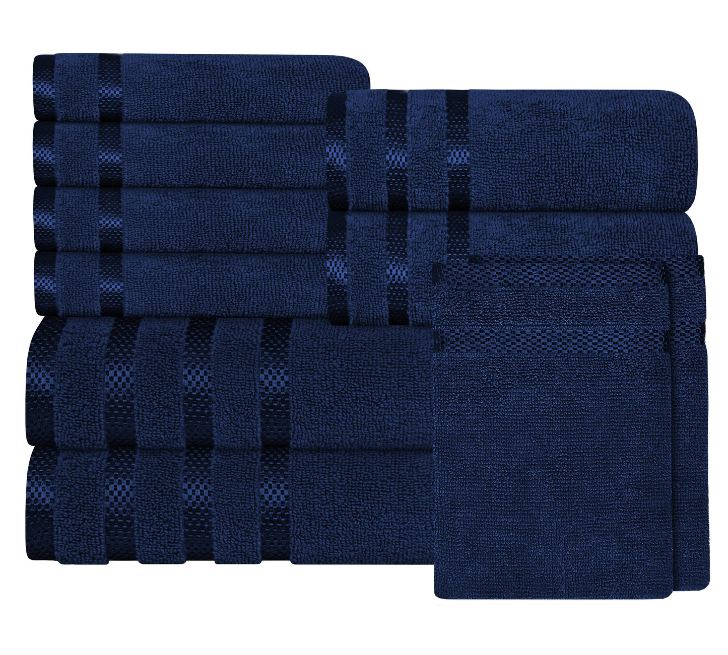 OLIVIA ROCCO Belmont Viscose Stripe Royal Blue Towels 100 Percent Cotton Hotel Quality 10 Piece Bale Set Includes 4 Hand Towels And 12 Face Cloths