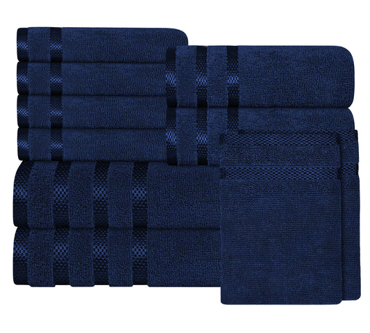 OLIVIA ROCCO Belmont Viscose Stripe Royal Blue Towels 100 Percent Cotton Hotel Quality 10 Piece Bale Set Includes 4 Hand Towels And 12 Face Cloths