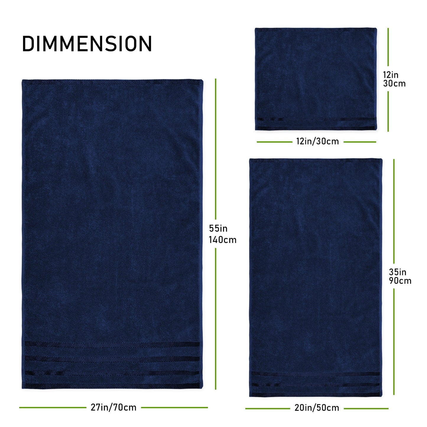 OLIVIA ROCCO Belmont Viscose Stripe Royal Blue Towels 100 Percent Cotton Hotel Quality 10 Piece Bale Set Includes 4 Hand Towels And 12 Face Cloths