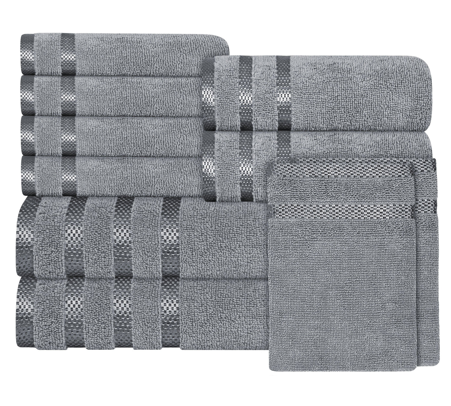 OLIVIA ROCCO Belmont Viscose Stripe Silver Towels 100 Percent Cotton Quality Super Absorbent 10 Piece Bale Set with 4 Hand Towels and 12 Face Cloths