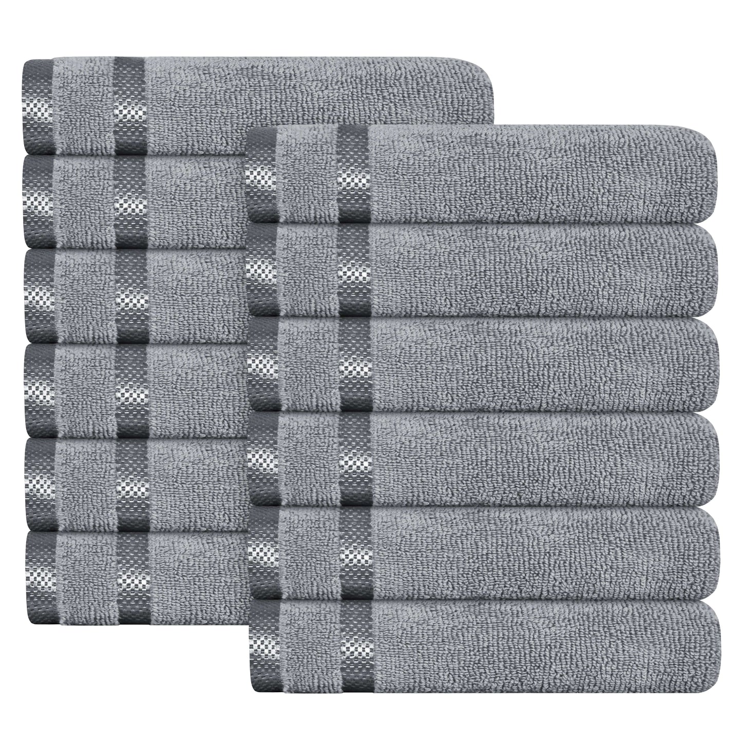 OLIVIA ROCCO Belmont Viscose Stripe Silver Towels 100 Percent Cotton Quality Super Absorbent 10 Piece Bale Set with 4 Hand Towels and 12 Face Cloths
