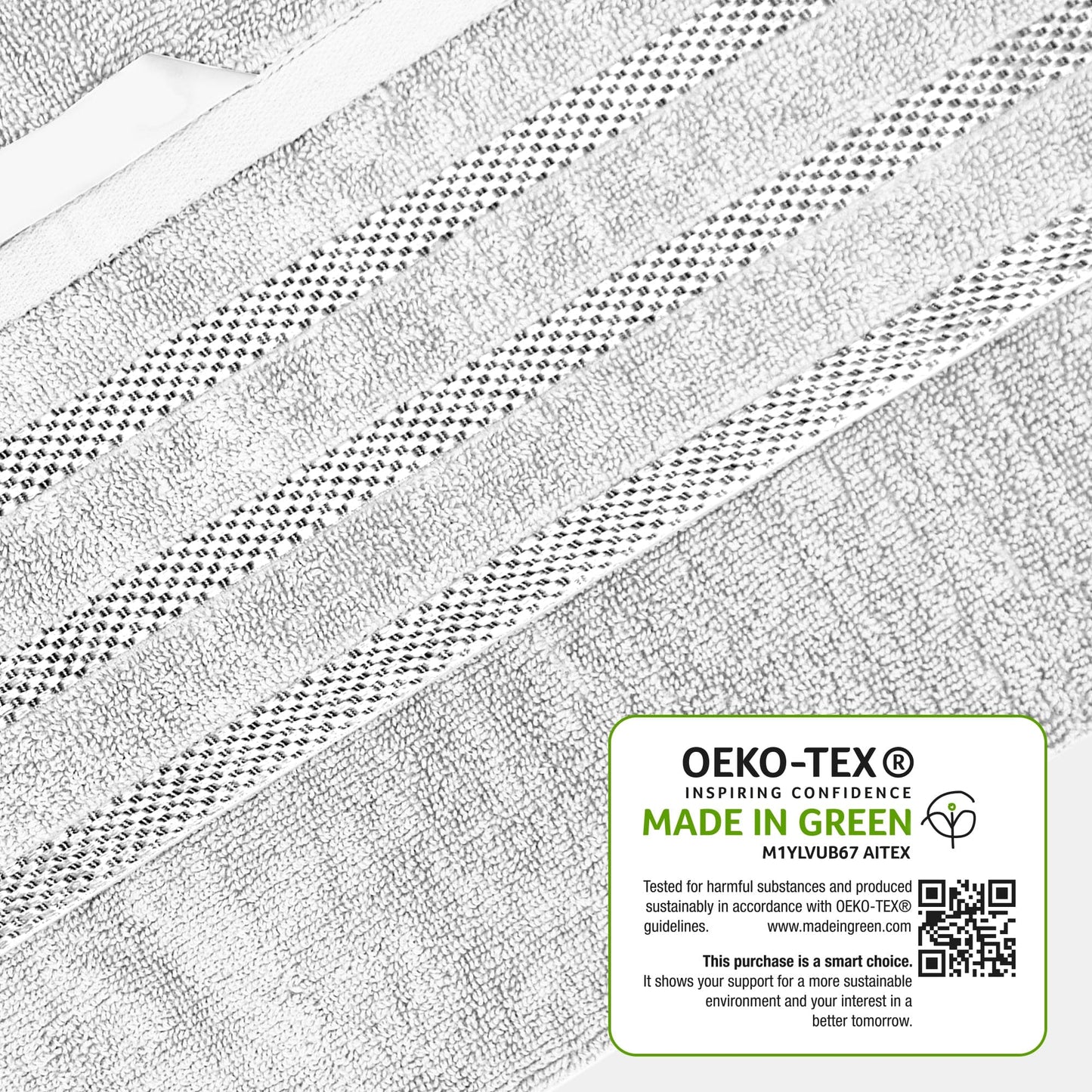 OLIVIA ROCCO Belmont Viscose Stripe White Towels 100 Percent Cotton Hotel Quality Super Absorbent 10 Piece Bale Set 4 Hand Towels 12 Face Cloths