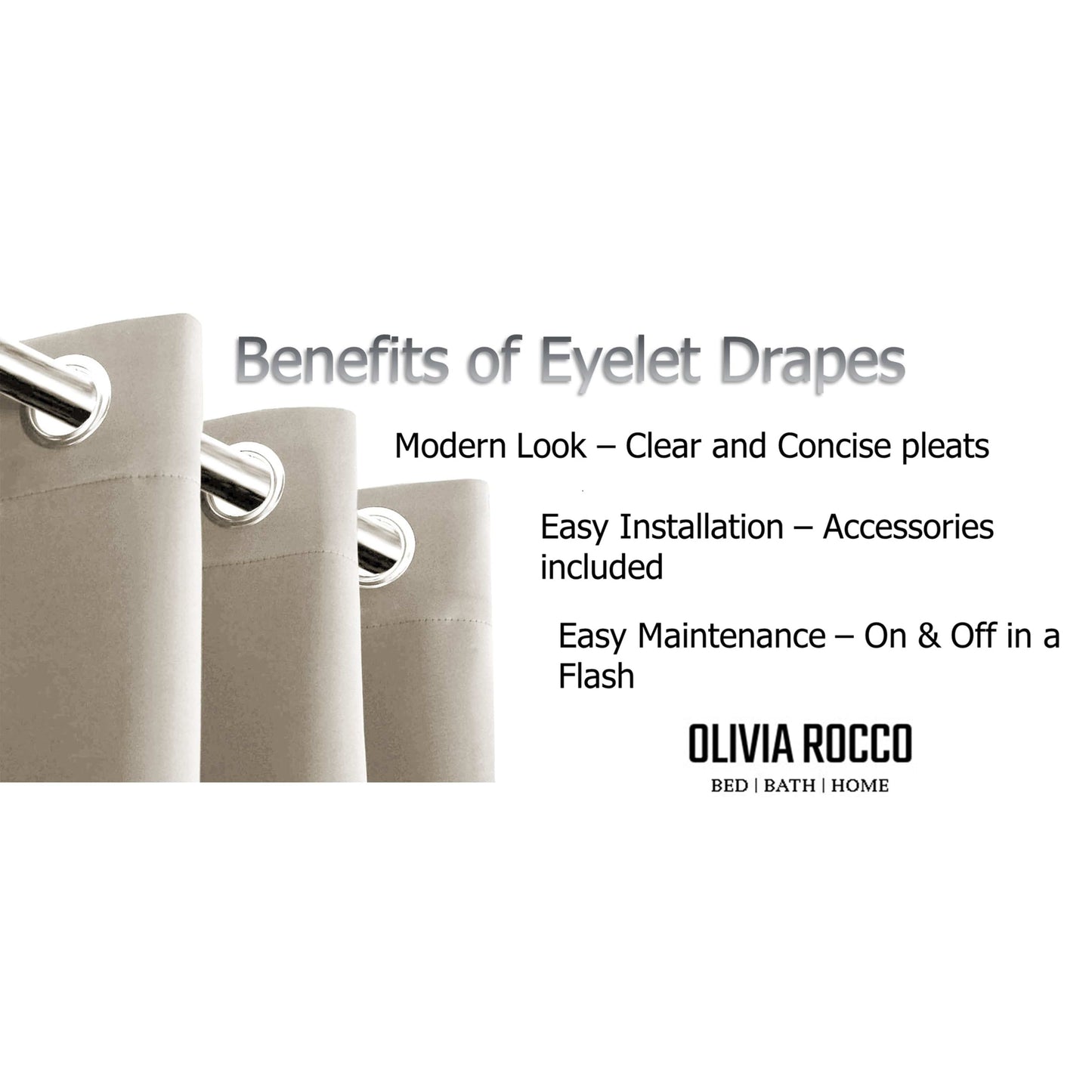 OLIVIA ROCCO Blackout Thermal Eyelet Curtains Natural Color Energy Efficient Ring Top Window Treatment For Living Room And Bedroom