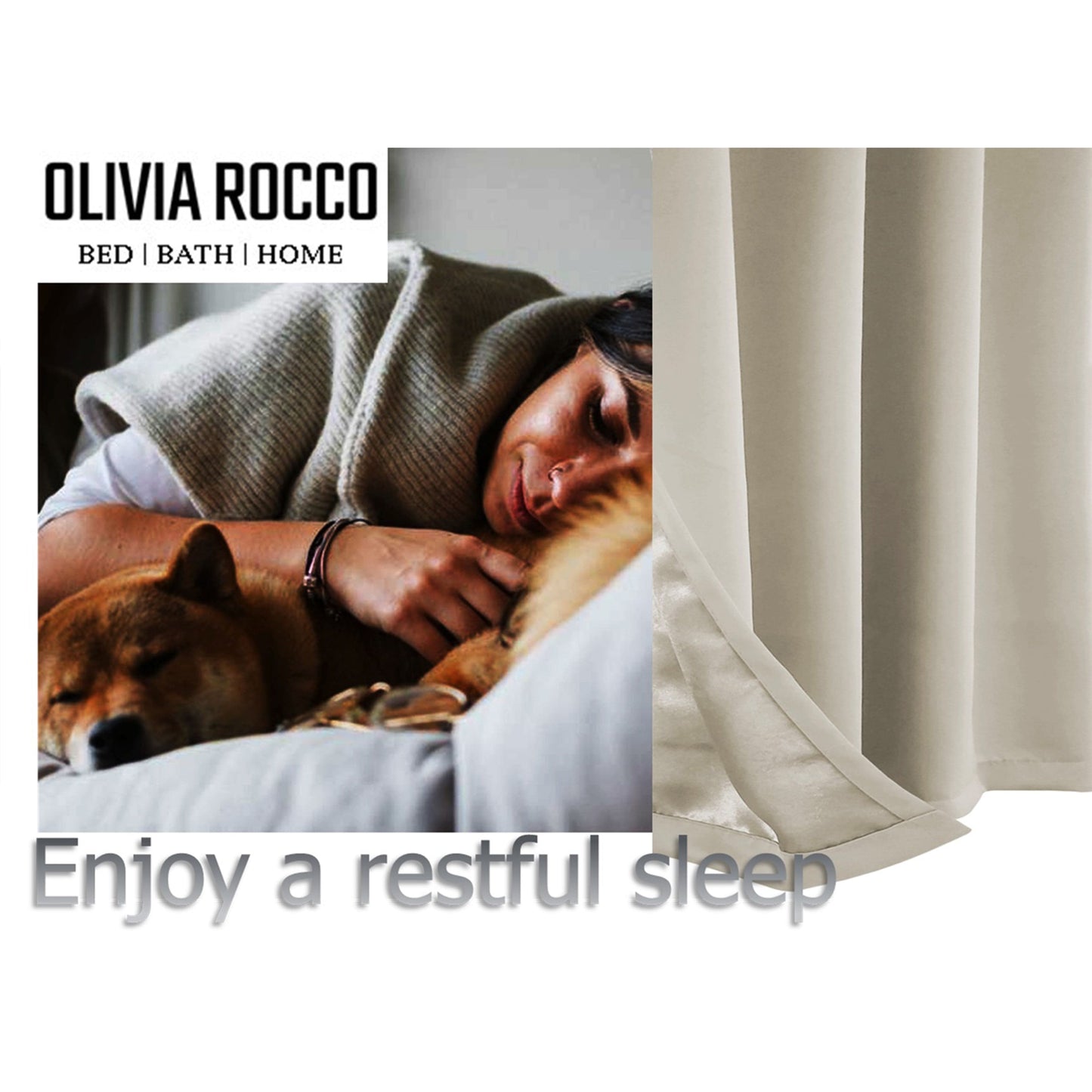 OLIVIA ROCCO Blackout Thermal Eyelet Curtains Natural Color Energy Efficient Ring Top Window Treatment For Living Room And Bedroom