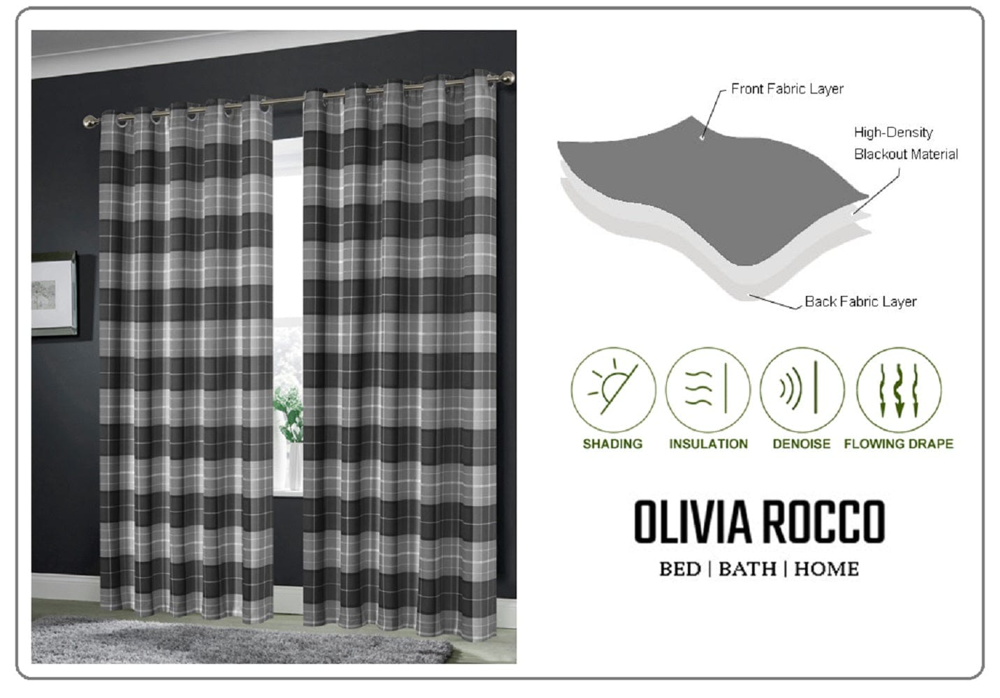 OLIVIA ROCCO Blackout Thermal Curtains Check Marble Design Energy Saving Light Blocking Panels Multiple Sizes And Colours