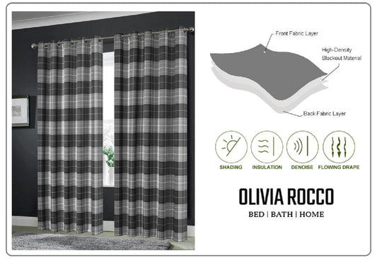 OLIVIA ROCCO Blackout Thermal Curtains Check Marble Design Energy Saving Light Blocking Panels Multiple Sizes And Colours
