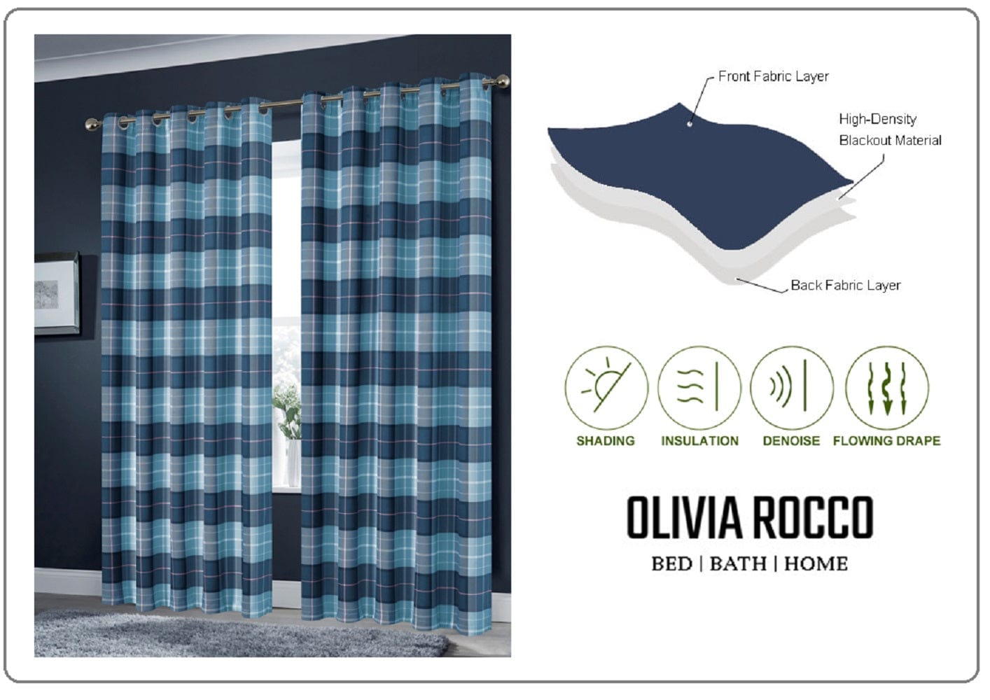 OLIVIA ROCCO Blackout Thermal Curtains Check Marble Design Energy Saving Light Blocking Panels Multiple Sizes And Colours