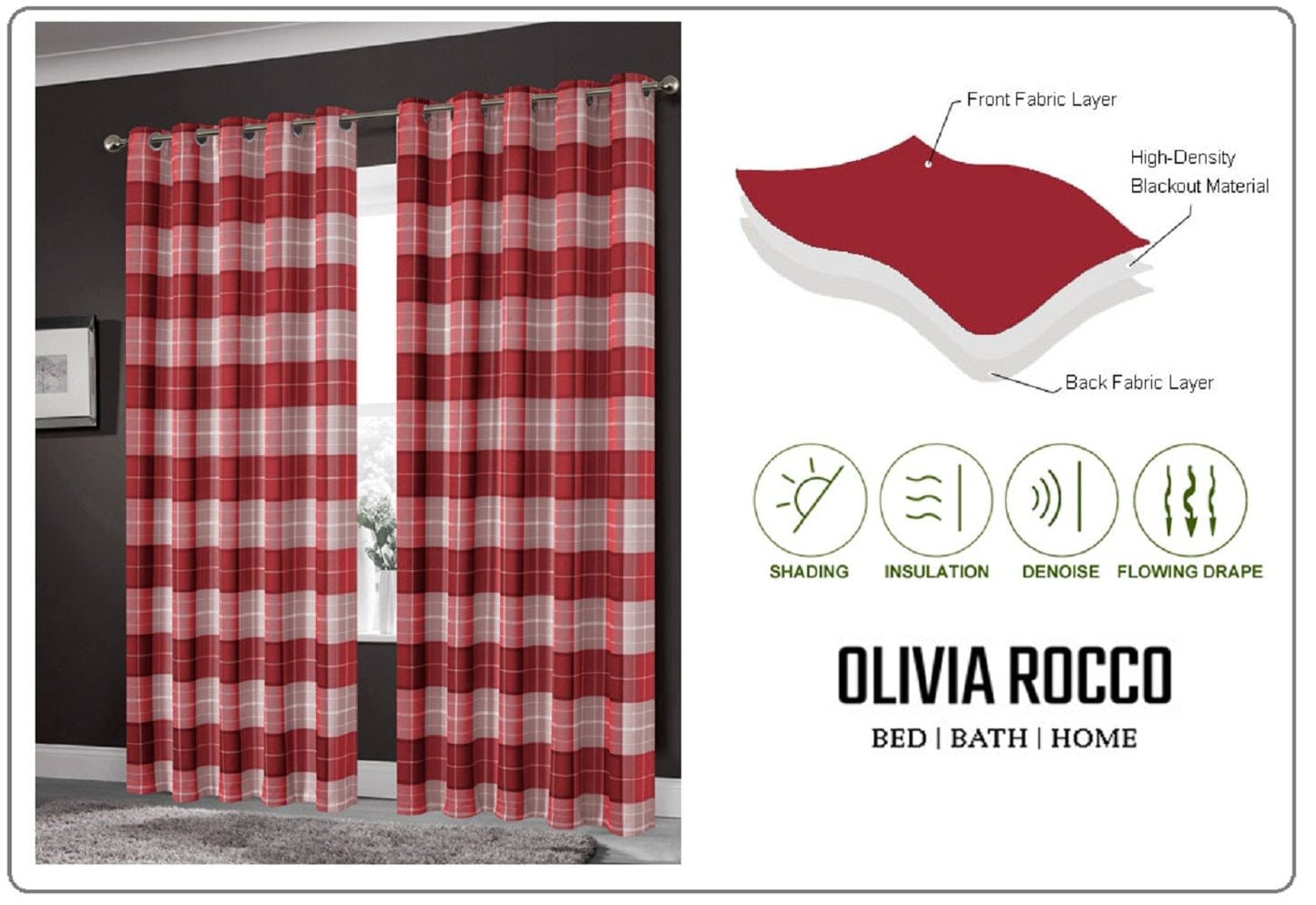 OLIVIA ROCCO Blackout Thermal Curtains Check Marble Design Energy Saving Light Blocking Panels Multiple Sizes And Colours