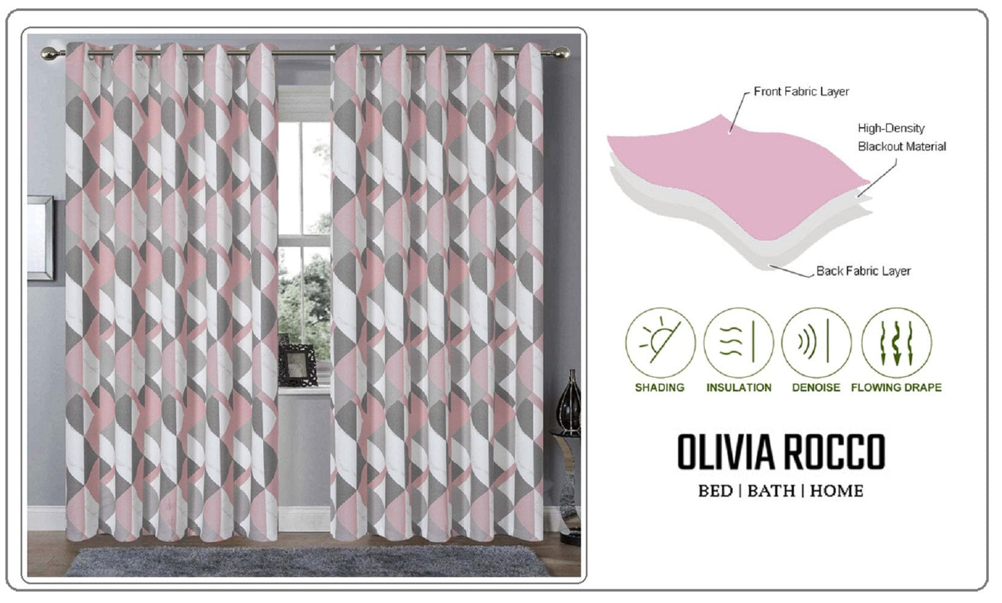 OLIVIA ROCCO Blackout Thermal Curtains Check Marble Design Energy Saving Light Blocking Panels Multiple Sizes And Colours