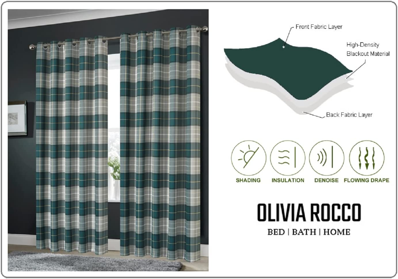OLIVIA ROCCO Blackout Thermal Curtains Check Marble Design Energy Saving Light Blocking Panels Multiple Sizes And Colours