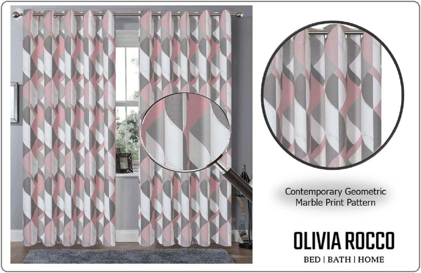 OLIVIA ROCCO Blackout Thermal Curtains Check Marble Design Energy Saving Light Blocking Panels Multiple Sizes And Colours