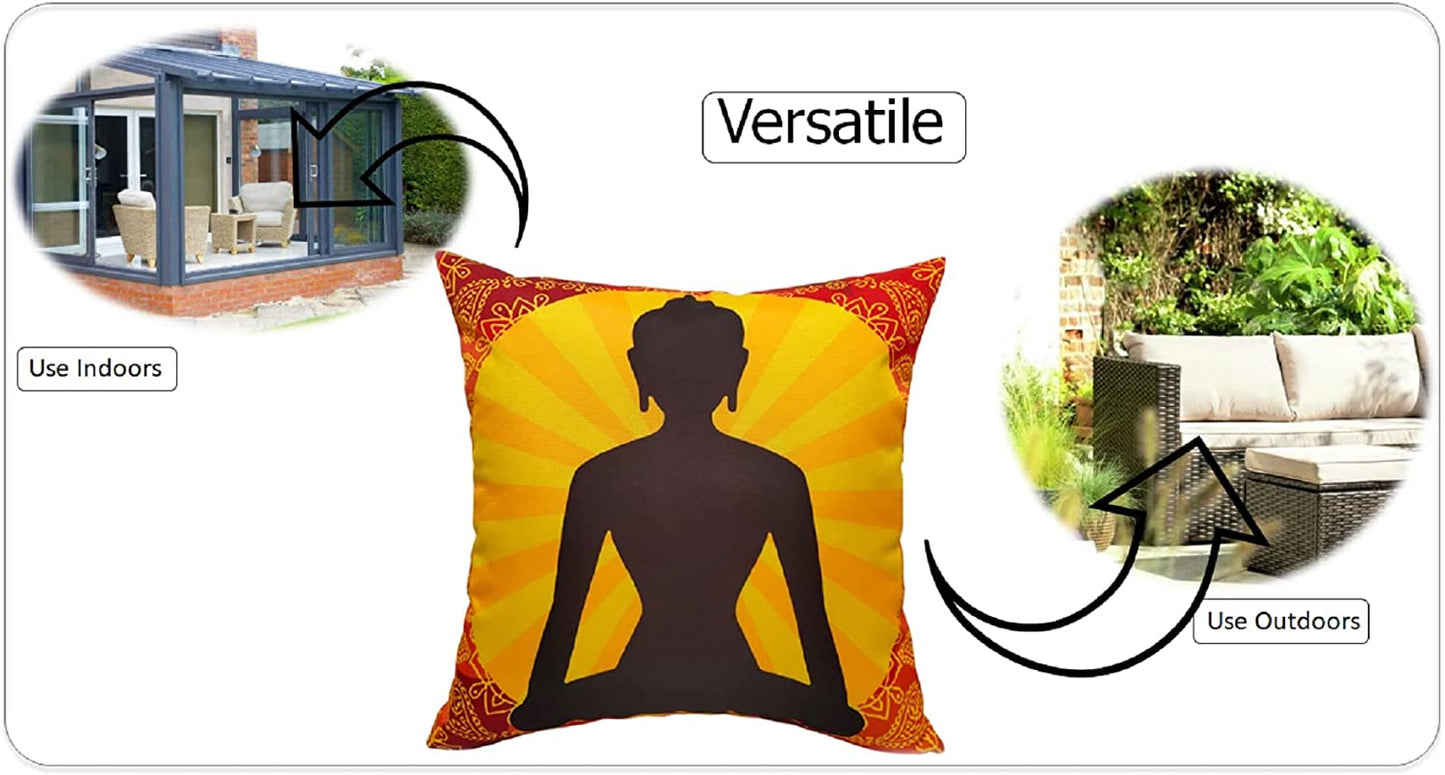 OLIVIA ROCCO Buddha Waterproof Cushion Covers 43x43 cm Reversible Breathable Decorative Cover For Indoor Outdoor Patio Garden Sofa Bed Chair