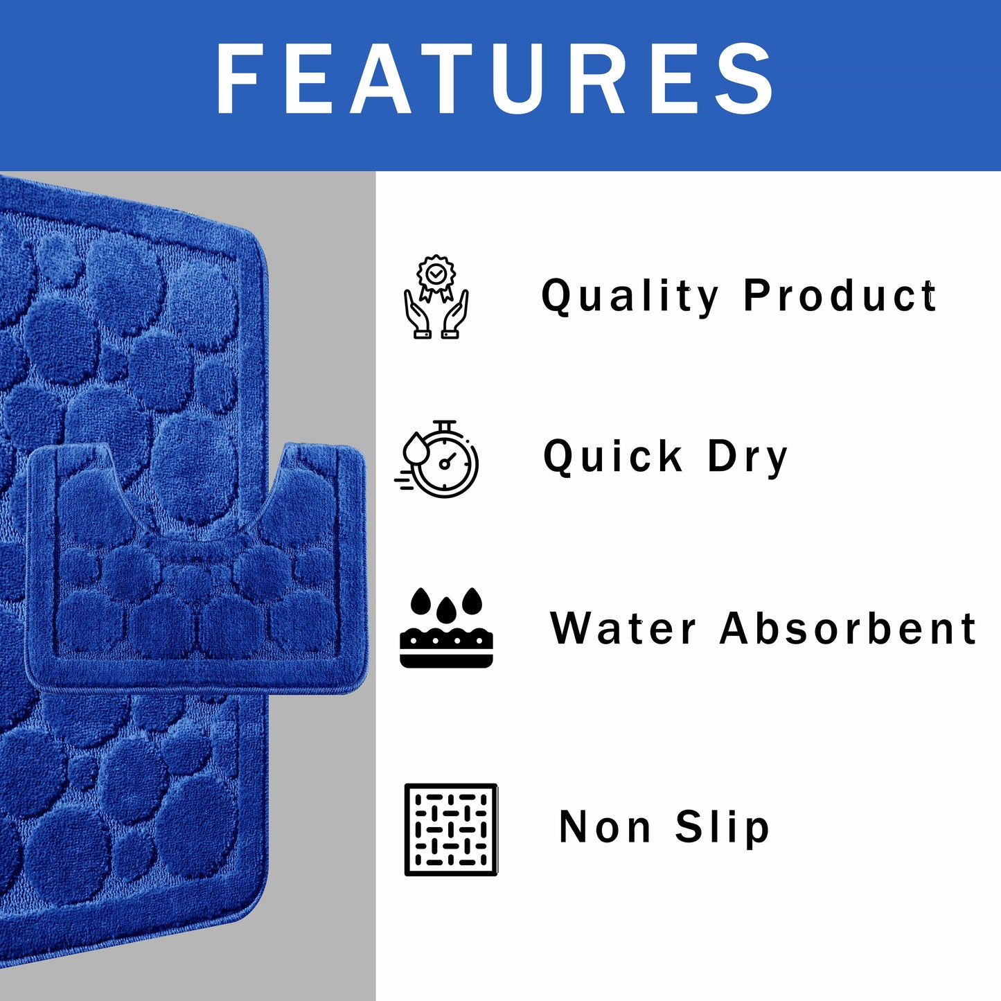 OLIVIA ROCCO Cali Bubbles 2 Piece Royal Blue Bath Mat And Pedestal Set Non Slip Soft And Absorbent Bathroom Mats For Comfort And Safety