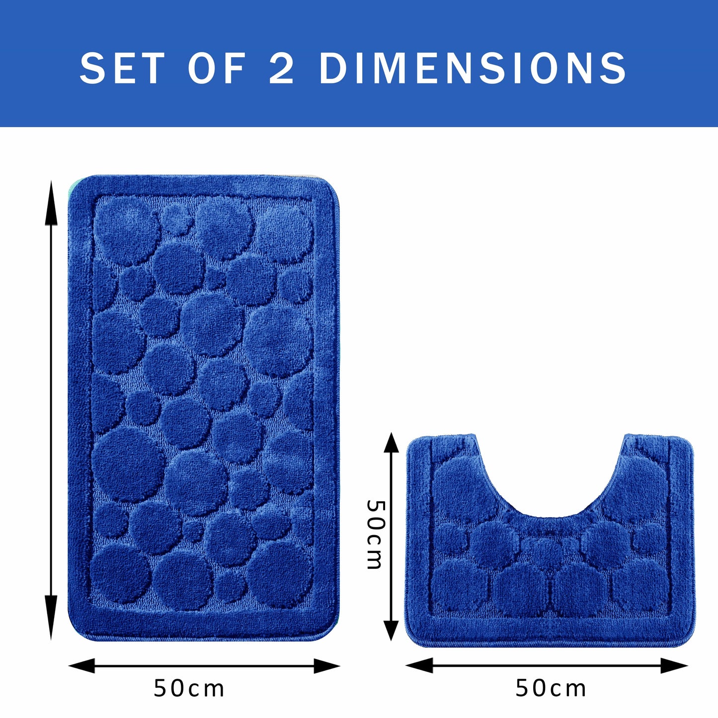 OLIVIA ROCCO Cali Bubbles 2 Piece Royal Blue Bath Mat And Pedestal Set Non Slip Soft And Absorbent Bathroom Mats For Comfort And Safety