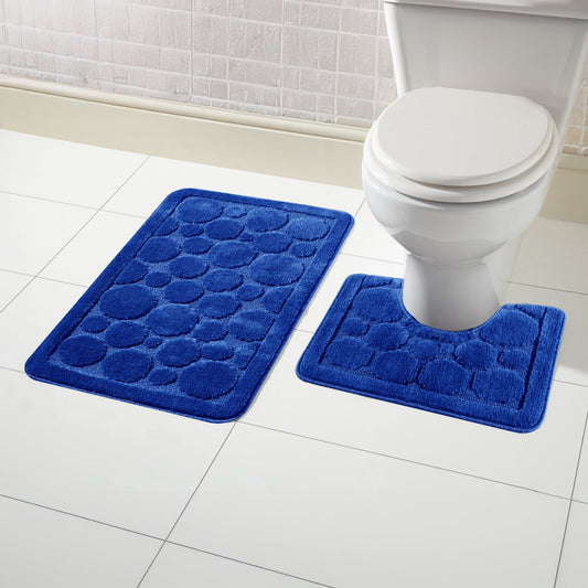 OLIVIA ROCCO Cali Bubbles 2 Piece Royal Blue Bath Mat And Pedestal Set Non Slip Soft And Absorbent Bathroom Mats For Comfort And Safety