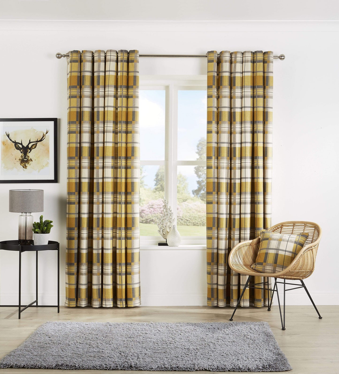 Check Pattern Curtains With Matching Cushion Covers