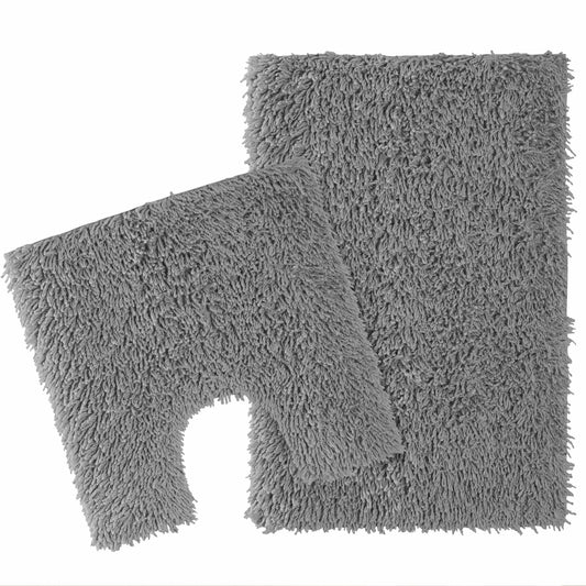 OLIVIA ROCCO Como 2 Piece Grey Bath Mat And Pedestal Set Non-Slip Super Absorbent Cotton Bathroom Mats Machine Washable