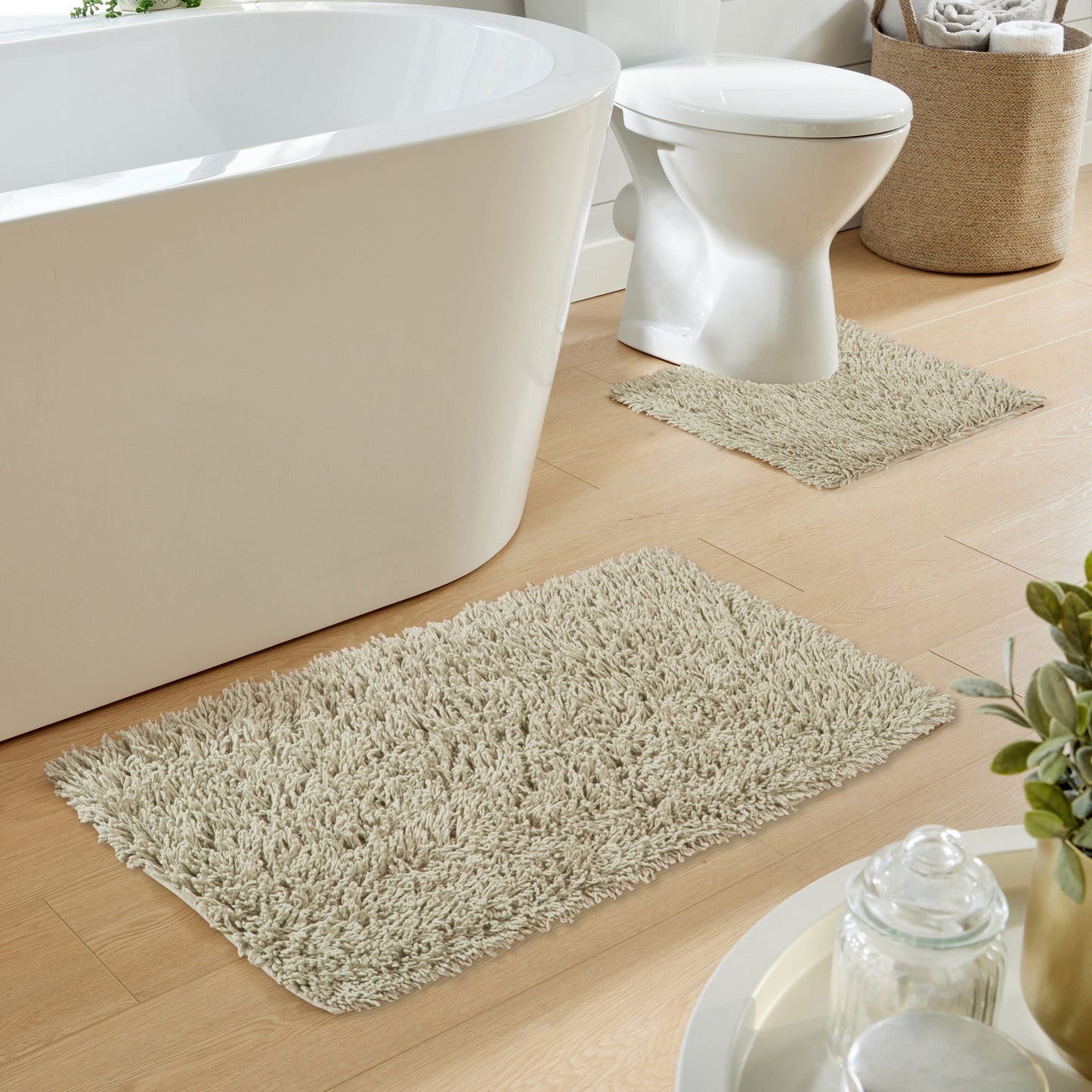 OLIVIA ROCCO Como 2-Piece Natural Bath Mat And Pedestal Set Non-Slip Super Absorbent Cotton Bathroom Mats Machine Washable For Everyday Use