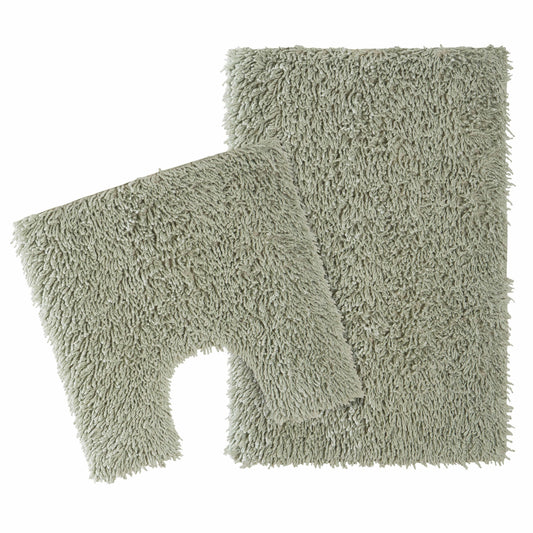 OLIVIA ROCCO Como 2 Piece Sage Green Bath Mat And Pedestal Set Non Slip Super Absorbent Cotton Bathroom Mats Machine Washable