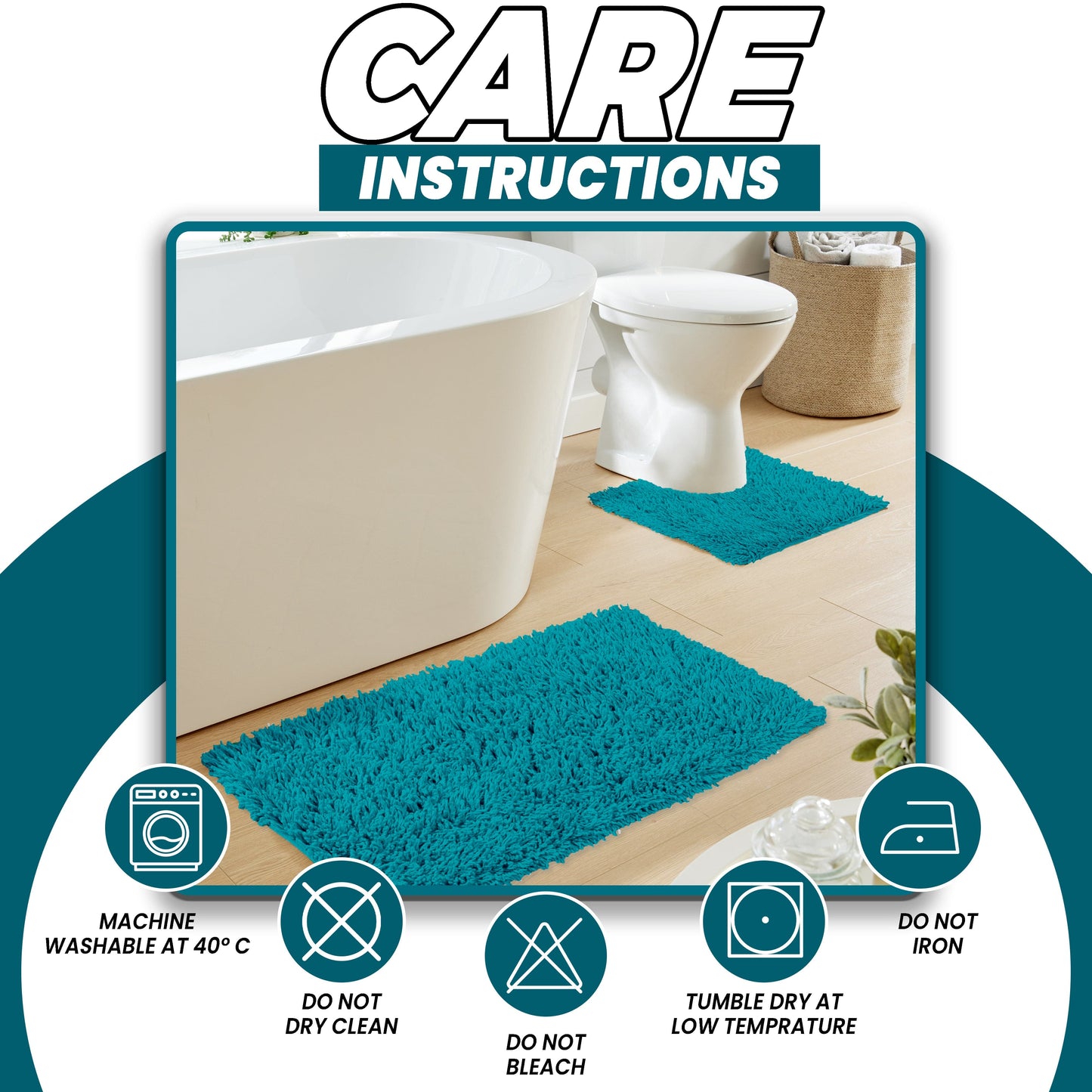 OLIVIA ROCCO Como 2 Piece Teal Bath Mat And Pedestal Set Non Slip Super Absorbent Cotton Bath Mat Set For Everyday Comfort