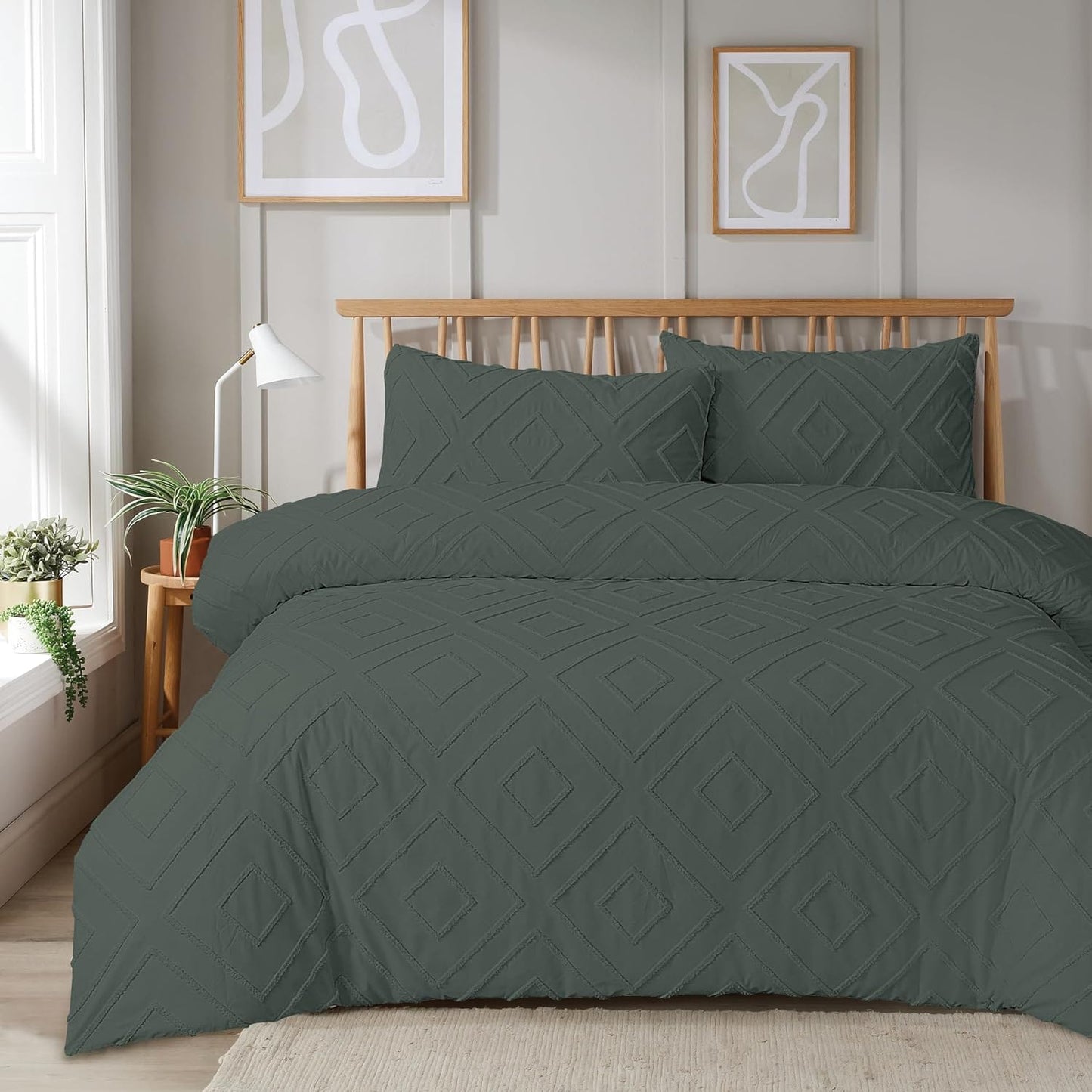 OLIVIA ROCCO Como Tufted Duvet Cover Set With Pillowcases Grey Natural White Easy Care Bedding Single Double King Sizes Durable Fabric