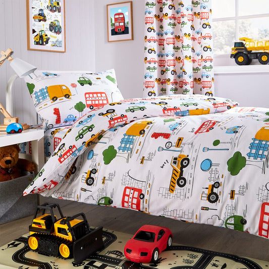 OLIVIA ROCCO Duvet Set Beep Beep Digger Trucks Theme Cotton Blend Matching Pillowcase Optional Curtains For Boys Bedrooms