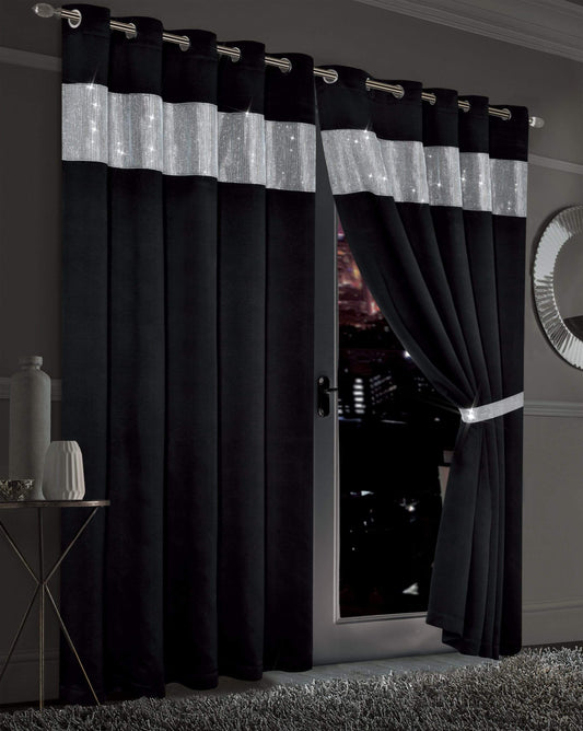 OLIVIA ROCCO Diamante Blackout Curtains With Glitz Detailing, Eyelet Ring Top, Room Darkening, Thermal Insulation, Multiple Colors And Sizes